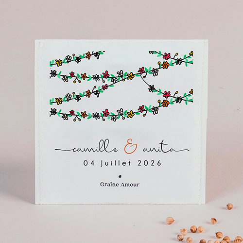 Sachet de graine de mariage Guirlandes de fleurs à personnaliser