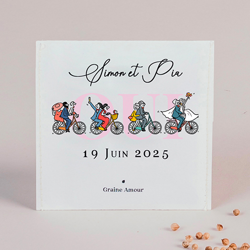 Sachet de graine de mariage Vélos à personnaliser