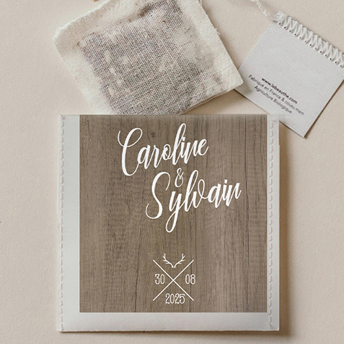 Sachet de thé de mariage Bois à personnaliser