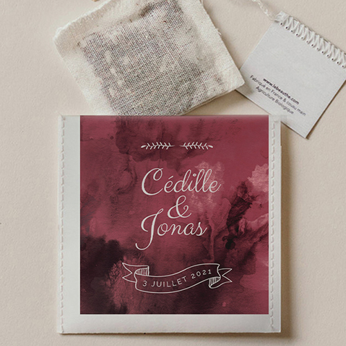 Sachet de thé de mariage Burgundy à personnaliser