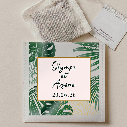 Sachet de thé de mariage Cadre tropical à personnaliser