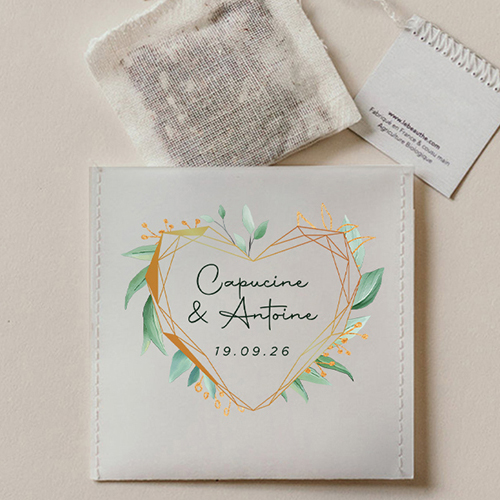 Sachet de thé de mariage Coeur géométrique à personnaliser