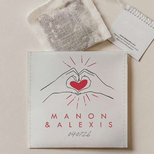 Sachet de thé de mariage Coeur rouge à personnaliser
