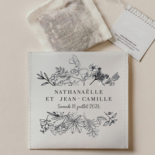 Sachet de thé de mariage Composition florale à personnaliser