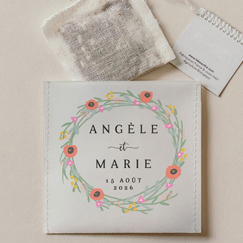 Sachet de thé de mariage Couronne de fleurs à personnaliser
