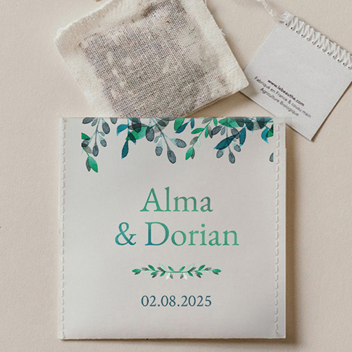 Sachet de thé de mariage Feuillage délicat à personnaliser