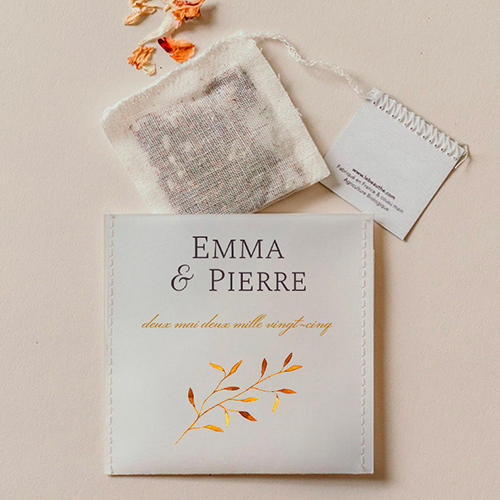 Sachet de thé de mariage Feuilles dorées à personnaliser