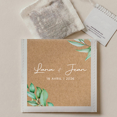 Sachet de thé de mariage Feuilles kraft à personnaliser
