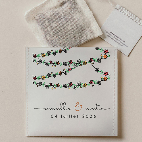 Sachet de thé de mariage Guirlandes de fleurs à personnaliser