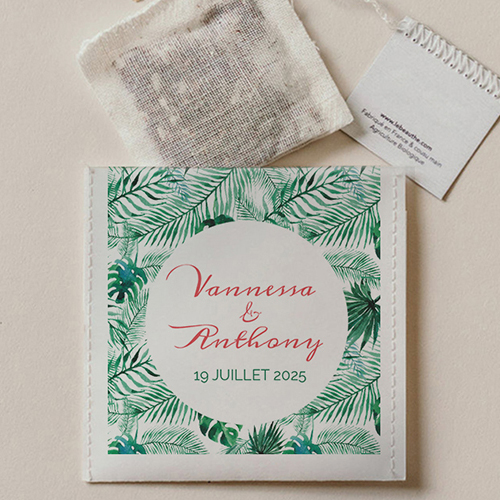 Sachet de thé de mariage Jungle à personnaliser