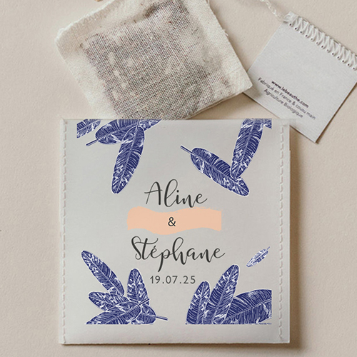 Sachet de thé de mariage Plumes à personnaliser