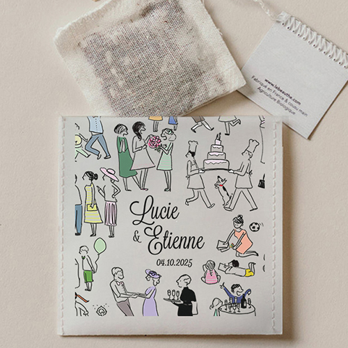 Sachet de thé de mariage Scène de mariage à personnaliser