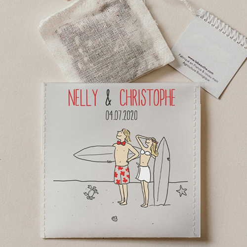 Sachet de thé de mariage Surf à personnaliser