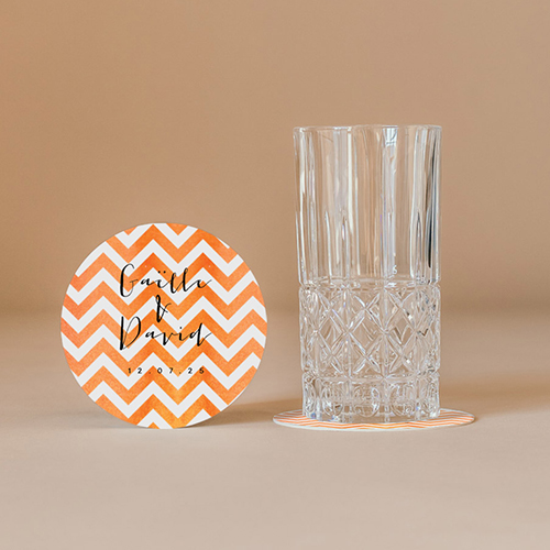 Sous-bock de mariage Chevrons - orange à personnaliser