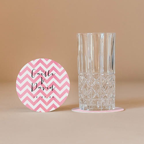 Sous-bock de mariage Chevrons - rose à personnaliser