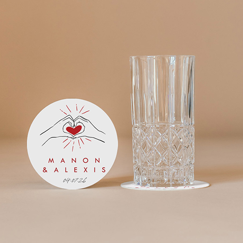 Sous-bock de mariage Coeur rouge à personnaliser