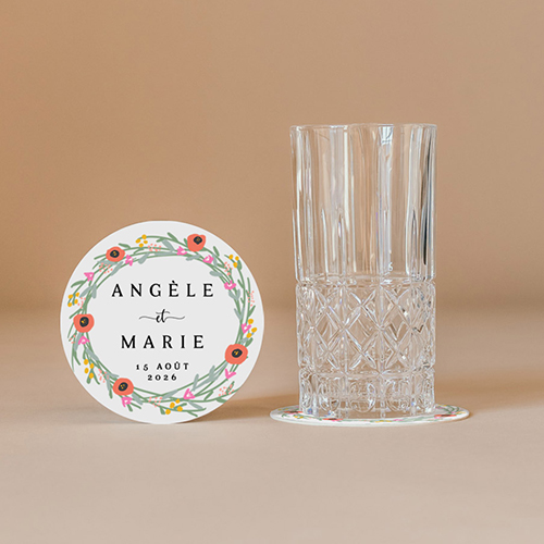 Sous-bock de mariage Couronne de fleurs à personnaliser