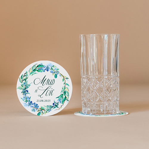 Sous-bock de mariage Fleuri bleu à personnaliser