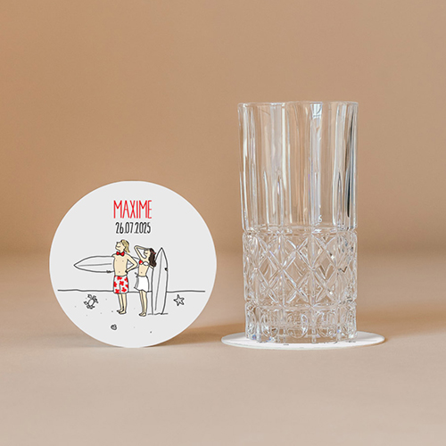 Sous-bock de mariage Surf à personnaliser