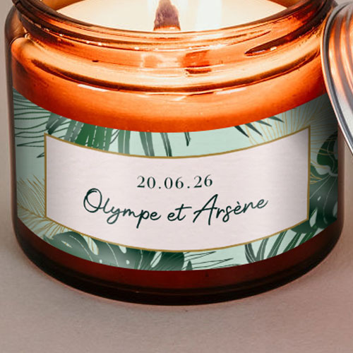 Sticker bougie de mariage Cadre tropical à personnaliser