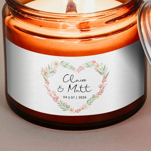 Sticker bougie de mariage Couronne coeur à personnaliser