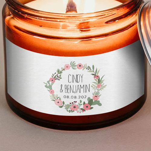 Sticker bougie de mariage Fleuri rose à personnaliser
