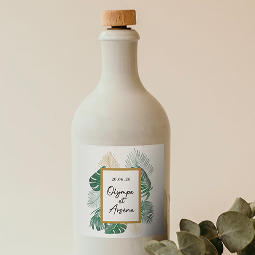 Sticker bouteille de mariage Cadre tropical à personnaliser