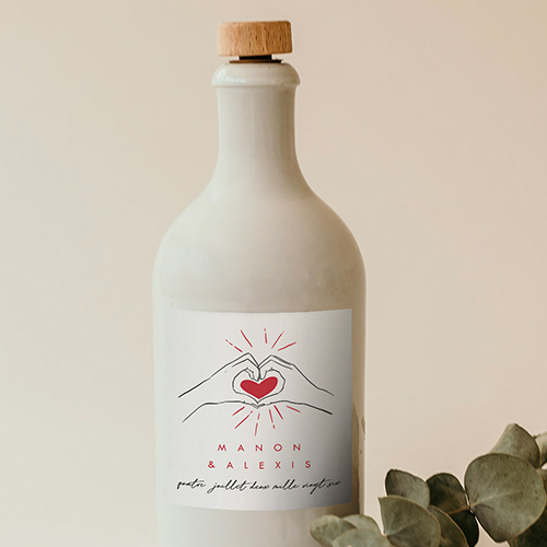 Sticker bouteille de mariage Coeur rouge à personnaliser
