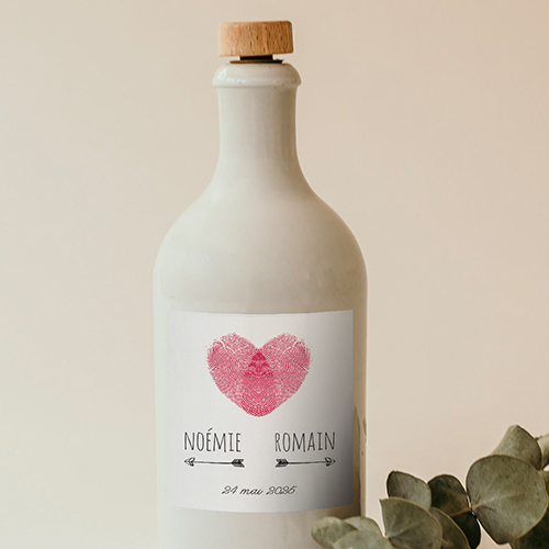 Sticker bouteille de mariage Coeur à personnaliser