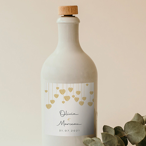 Sticker bouteille de mariage Coeurs suspendus à personnaliser