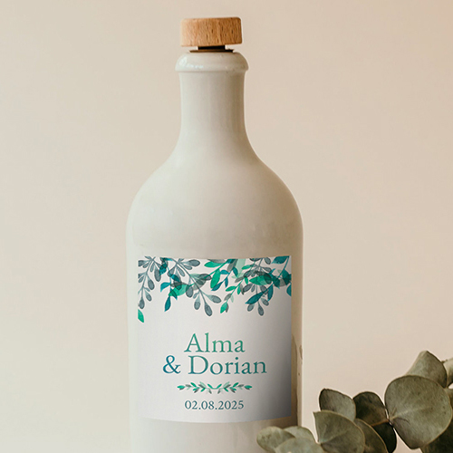 Sticker bouteille de mariage Feuillage délicat à personnaliser