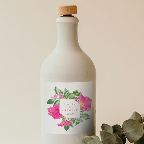 Sticker bouteille de mariage Floral à personnaliser