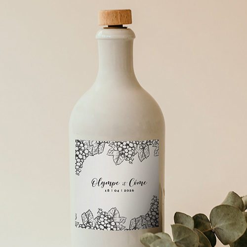 Sticker bouteille de mariage Grappes à personnaliser
