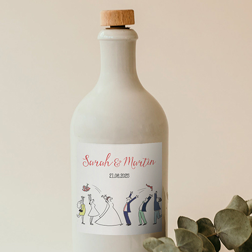 Sticker bouteille de mariage Lancer de bouquet à personnaliser