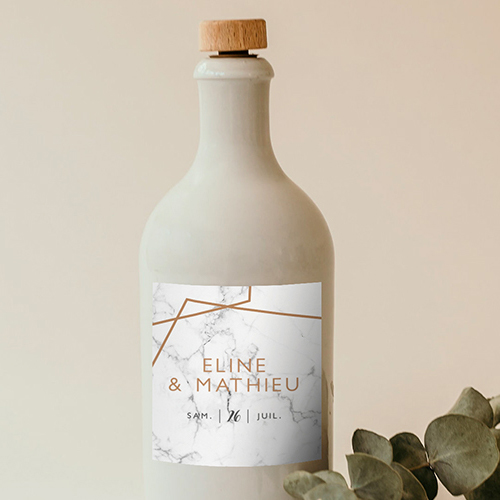 Sticker bouteille de mariage Marbre à personnaliser