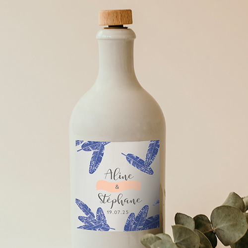 Sticker bouteille de mariage Plumes à personnaliser
