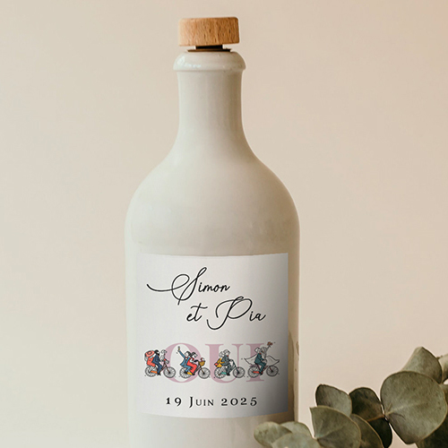 Sticker bouteille de mariage Vélos à personnaliser