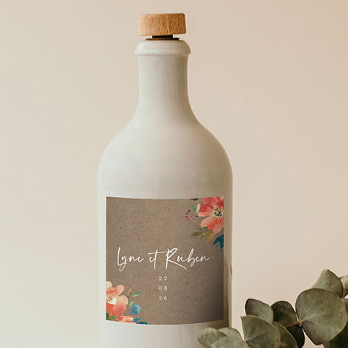 Sticker bouteille de mariage Zinnia à personnaliser