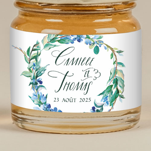 Sticker Mini Pot de mariage Fleuri bleu à personnaliser
