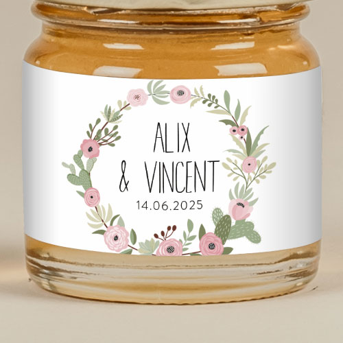Sticker Mini Pot de mariage Fleuri rose à personnaliser