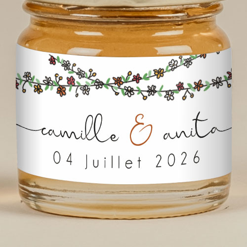 Sticker Mini Pot de mariage Guirlandes de fleurs à personnaliser