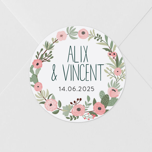 Sticker de mariage Fleuri rose à personnaliser