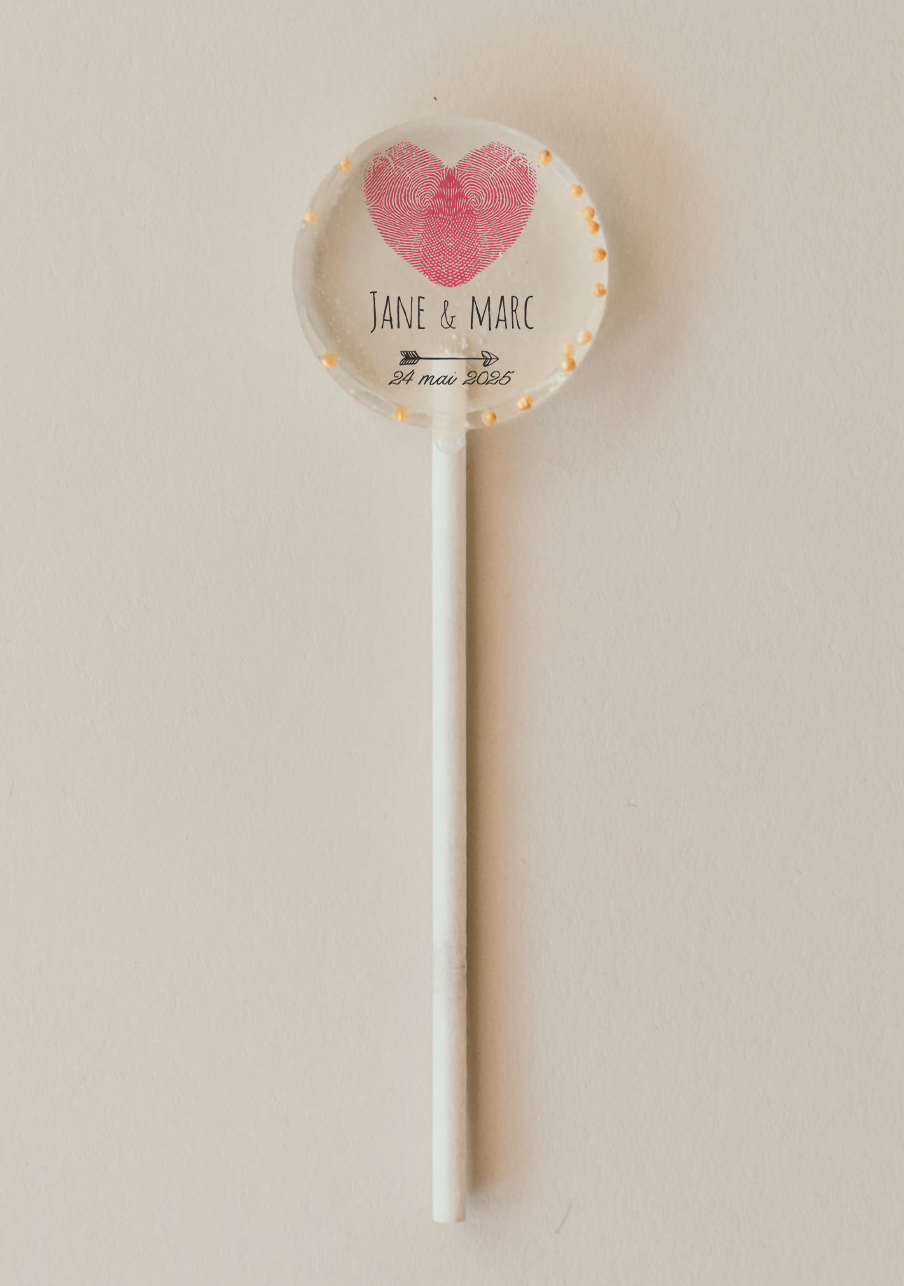 Sucette coeur pour mariage personnalisée, bonbon mariage