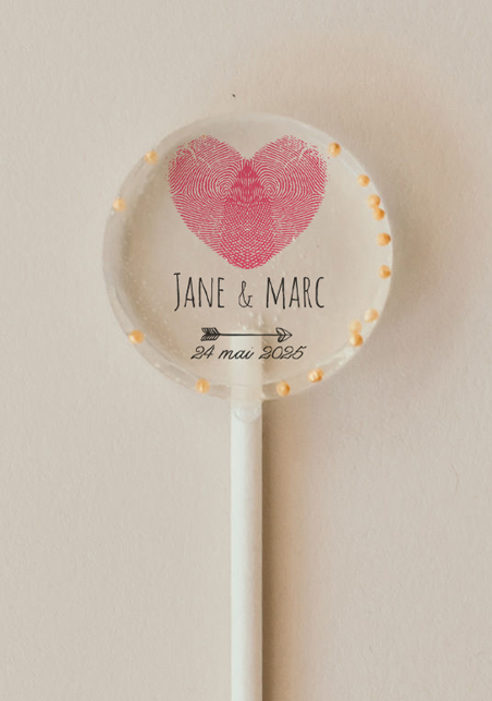 Sucette coeur pour mariage personnalisée, bonbon mariage