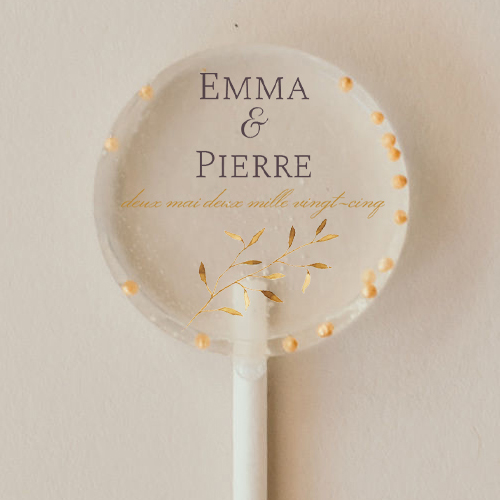 Sucette de mariage Feuilles dorées à personnaliser