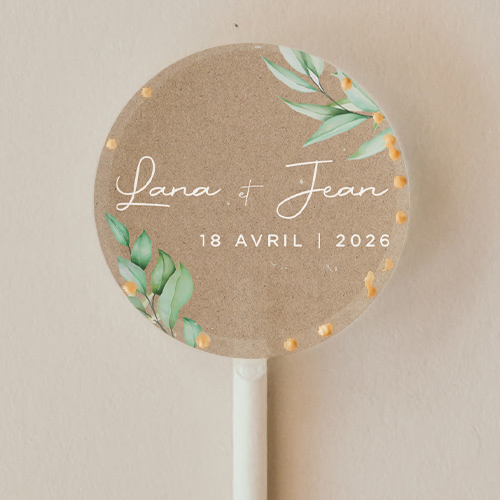 Sucette de mariage Feuilles kraft à personnaliser