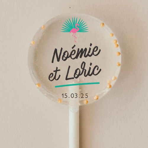 Sucette de mariage Flamants roses à personnaliser
