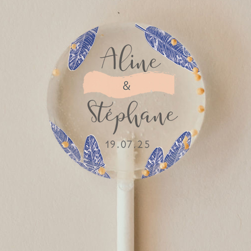 Sucette de mariage Plumes à personnaliser