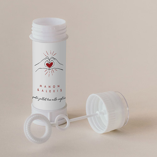 Tube à bulle de mariage Coeur rouge à personnaliser