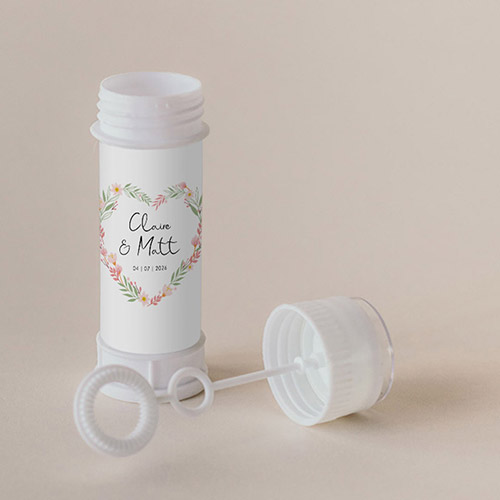 Tube à bulle de mariage Couronne coeur à personnaliser